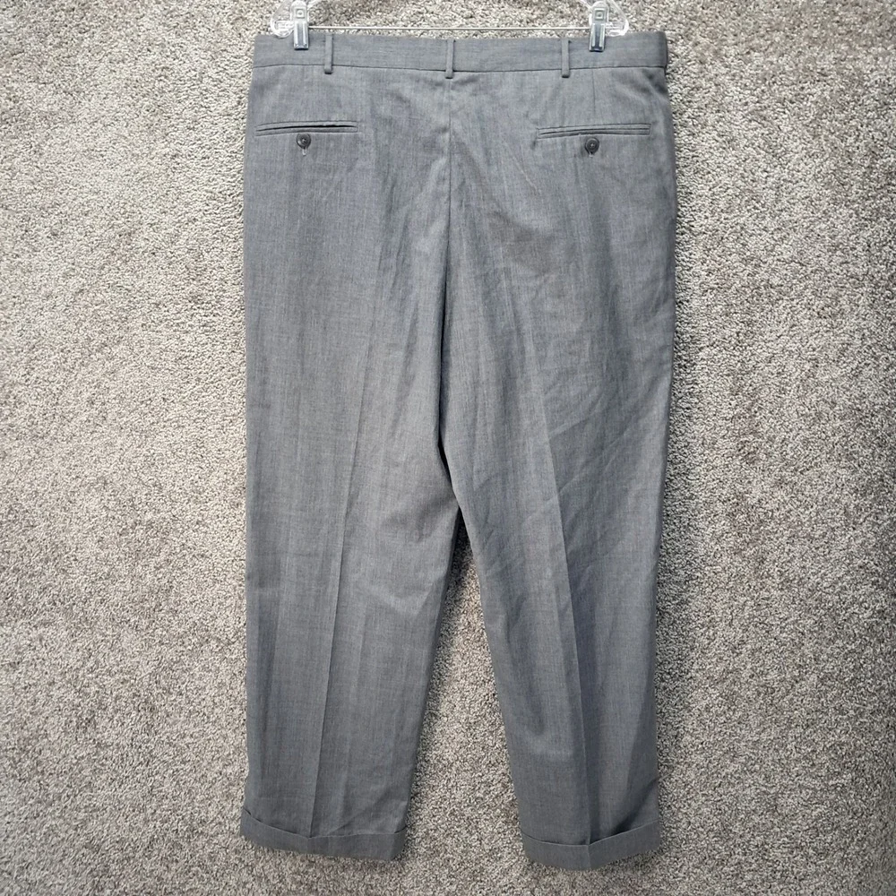 Haggar Mens Pleated Dress Pants Gray Wool Blend Cuffed Trousers 40x30